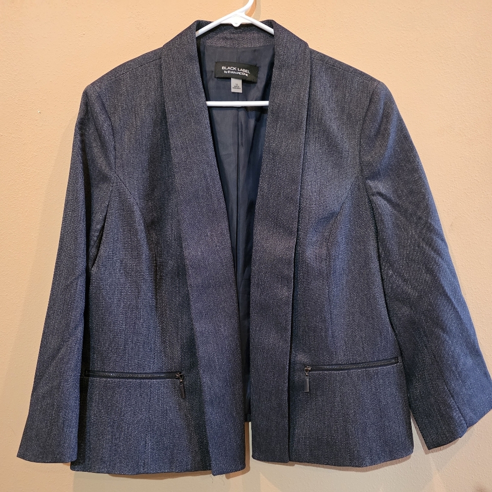 Black Label Navy Open-Front Blazer 3/4 Sleve SizeL
